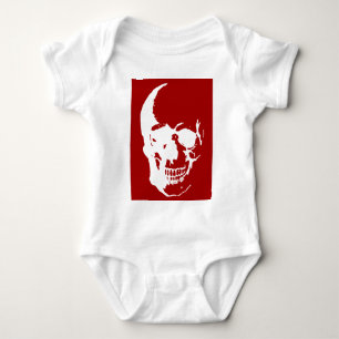 Dödskalle - Röd & Vit Metall Fantasykonst T Shirt