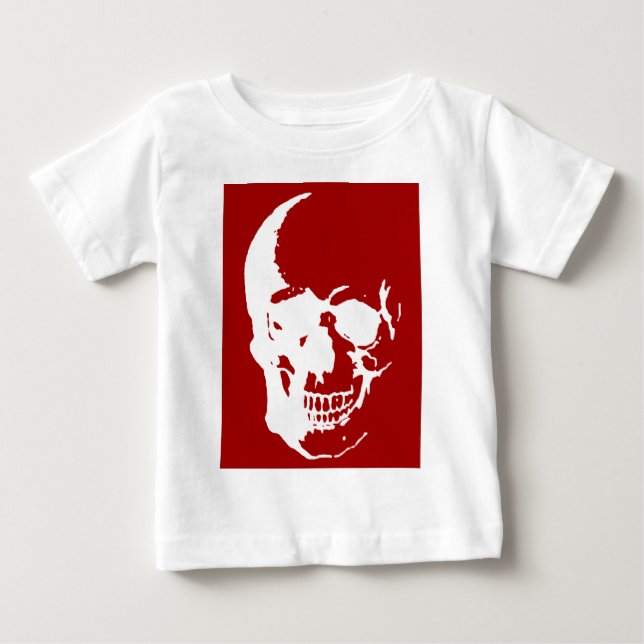 Dödskalle - Röd & Vit Metall Fantasykonst T-shirt (Framsida)