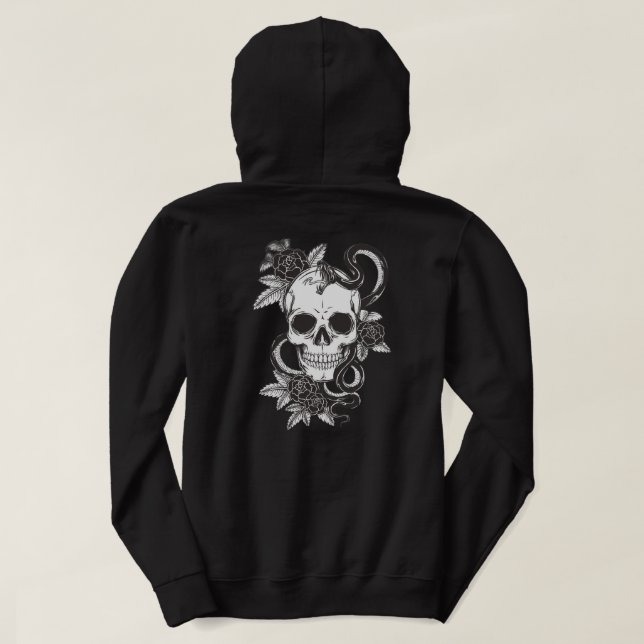 Dödskalle Ros och Orm Hoodie (Design baksida)