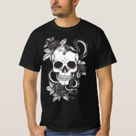 Dödskalle Ros och Orm T Shirt