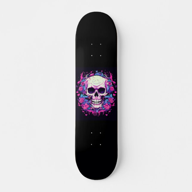 Dödskalle Rosa Rosor Mini Skateboard Bräda 18,5 Cm (Framsida)