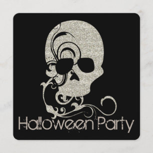 Dödskalle Silver Glitter Utseende Halloween Fest I Inbjudningar