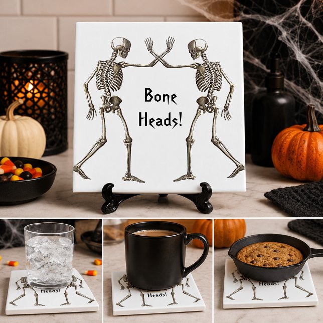 Dödskalle Skelett Halloween-platta Kakelplatta (Bone Heads Skeleton Halloween Tile)