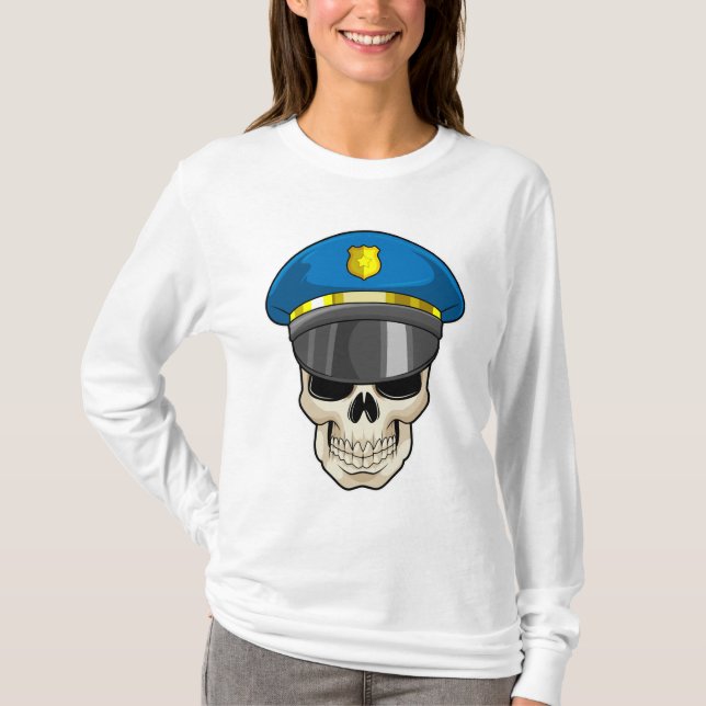 Dödskalle som polis med polismössa t shirt (Framsida)
