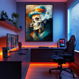 Dödskalle som röker en cigarett - Kubistisk minima Poster