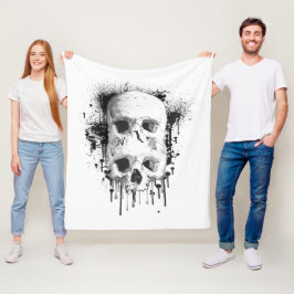 Dödskalle Svart Bläckstänk Grafik Fleecefilt