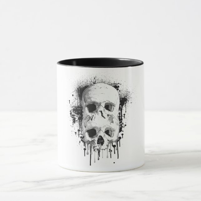 Dödskalle Svart Bläckstänk Grafik Mugg (Center)