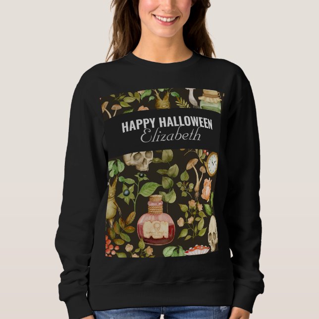 Dödskalle Växt Svamp Blomma Abstrakt Halloween T Shirt (Framsida)