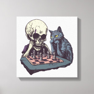 Dödskalle vs Katt � Roligt Schackslag Canvastryck