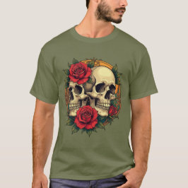 Dödskalleansikten med röda rosor t shirt