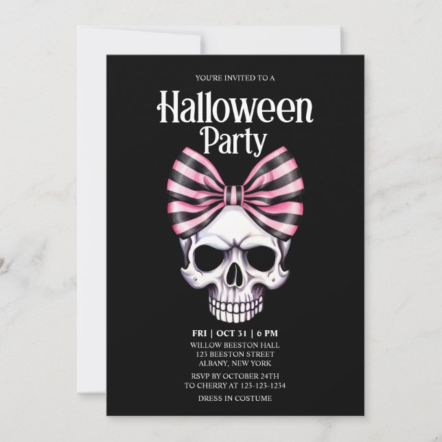 Dödskallebågsränder Rosa Skräck Halloweenfest Inbjudningar (Framsida)