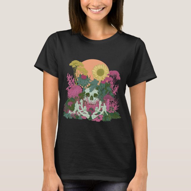 Dödskalleblomma Svamp Botanisk Konst T Shirt (Framsida)