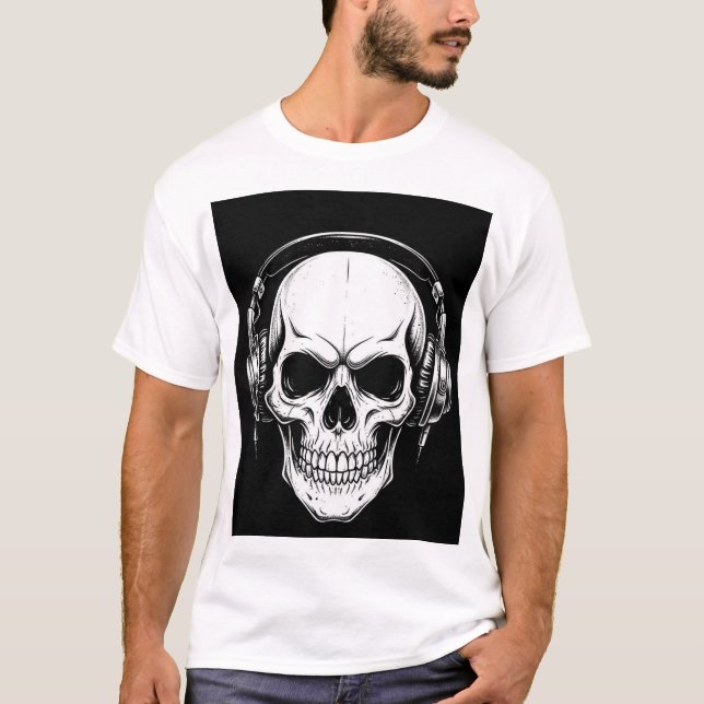 Dödskallehörlurar Gothic Grafisk T-Shirt (Framsida)
