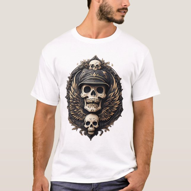 Dödskallemotiv i en monokrom palett t shirt (Framsida)