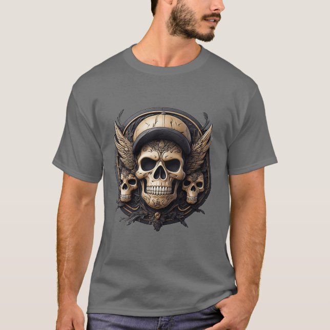 Dödskallemotiv i en monokrom palett t shirt (Framsida)