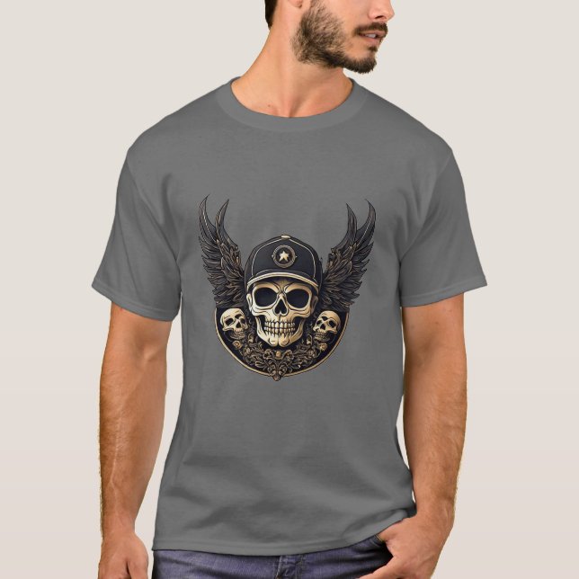 Dödskallemotiv i en monokrom palett t shirt (Framsida)