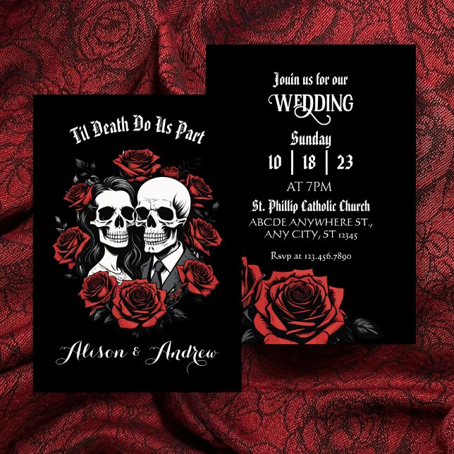 Dödskallepar gotisk med rosor bröllop  spara datumet (Skapare uppladdad)