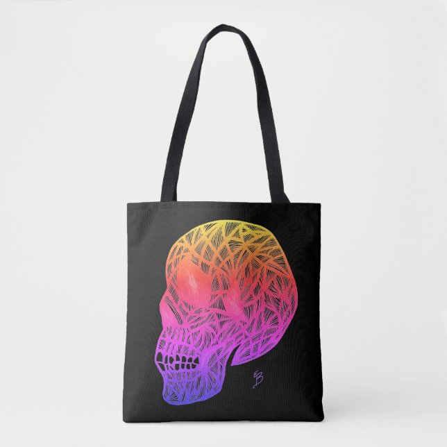Dödskalletryck Totebag Med Solnedgångsfärger Dödsk Tygkasse (Framsida)