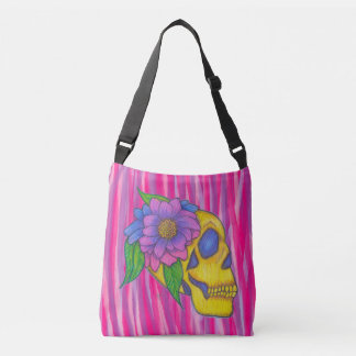 Dödskalletryck tvärbodyväska eller totebag rosa oc axelväska