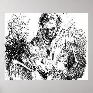 Dödsskeleton Skrivlista Macabre Horror Art Poster