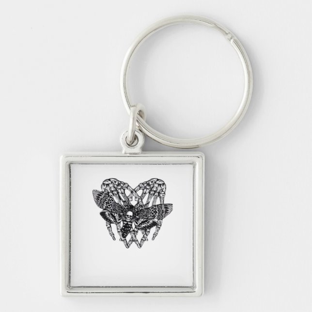 Dödsstall, månsten, klassiskt - Skeleton Hand Hear Fyrkantig Silverfärgad Nyckelring (Framsidan)