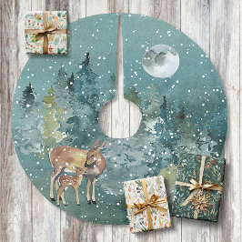 Doe and Fawn Hjort in Forest Full Moon Snowfall Julgransmatta Borstad Polyester