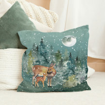 Doe and Fawn Hjort in Forest Full Moon Snowfall