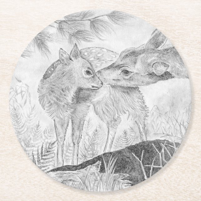Doe and Fawn Underlägg Papper Rund (Framsidan)