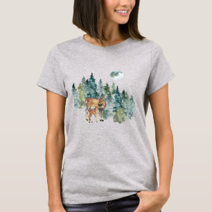 Doe Fawn Deer Skog Fullmåne Snöfall Jul T Shirt