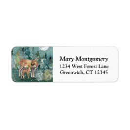 Doe Fawn Hjort Forest Full Moon Snö Returadress Etikett