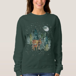Doe Fawn Hjort Forest Full Moon Snowfall jul T Shirt