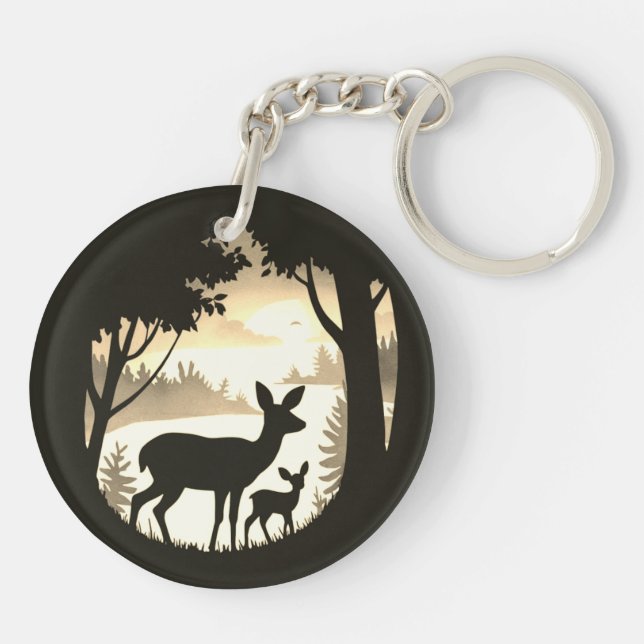 Doe Hjort och Fawn Round Acrylic Keychain (Baksidan)