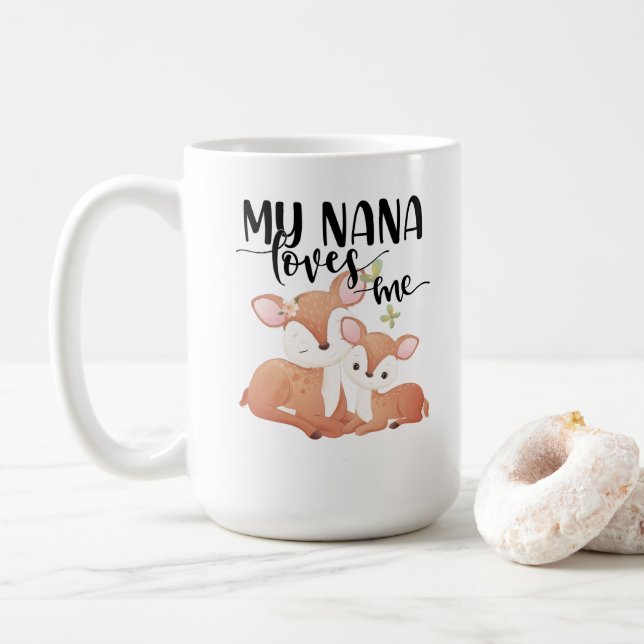Doe och Fawn My Nana Kärlek Me Kaffemugg (Med munk)