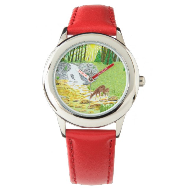 Doe och Fawn Stainless Steel Red Kids Watch Armbandsur (Framsida)