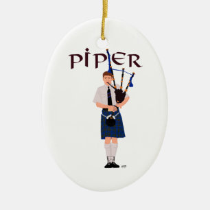 Doedelzakspeler - Blå Kilt Julgransprydnad Keramik