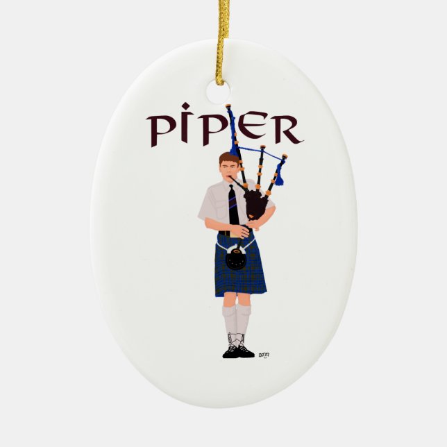 Doedelzakspeler - Blå Kilt Julgransprydnad Keramik (Framsidan)