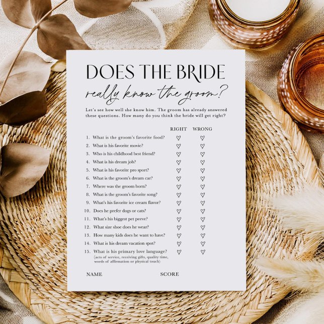 Does Bride Know the Groom? Shower Activity Card Inbjudningar (Skapare uppladdad)