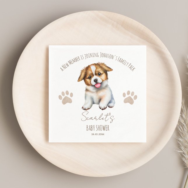 Doft för matta babyduschbord för hund pappersservett (Puppy dog themed baby shower personalized table decor monogrammed napkins cute puppy napkin template)