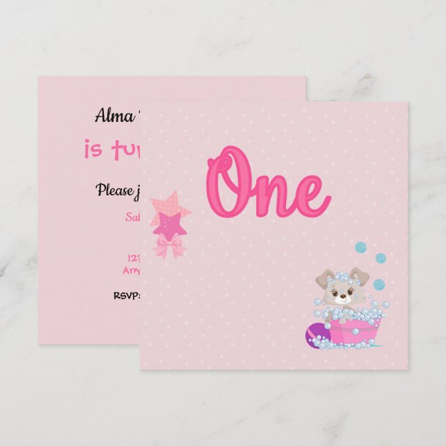 Doft i bath Ett år gammal flicka på födelsedagen Inbjudningar (Fram/baksida)