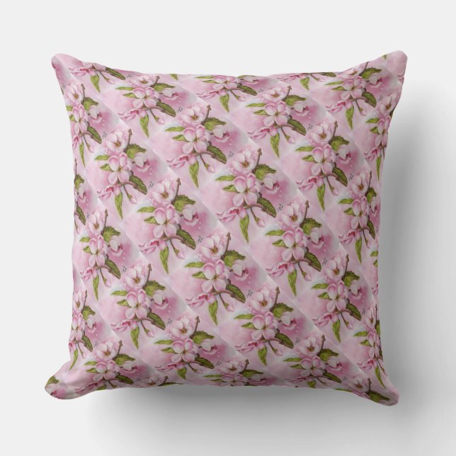 DOFTANDE ROSA ÄPPELBLOMMOR TRÄDGÅRDSKUDD KUDDE (Framsida)