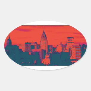 Doften Red Retro Stil Pop Art New York City Ovalt Klistermärke