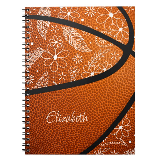 Doftfjädrar blommor boho basketboll anteckningsbok (Framsidan)
