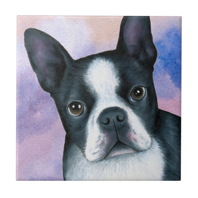dog 128 color Boston Terrier Kakelplatta (Framsidan)