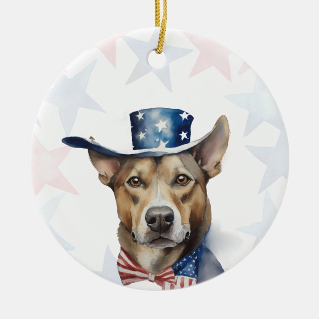Dog, 4th of july Personalized Julgransprydnad Keramik (Framsidan)