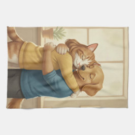Dog and Cat Hug Kitchen Towel Kökshandduk