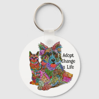 Dog and Cat Pet Adoption Keychain Nyckelring
