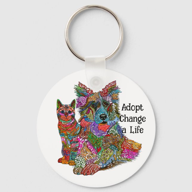 Dog and Cat Pet Adoption Keychain Nyckelring (Framsida)