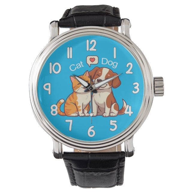 Dog and Cat Wrist Watch – Cute Pets Animal Timepie Armbandsur (Framsida)