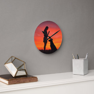 dog and girl  Round Clock Rund Klocka