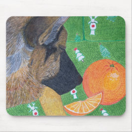 Dog and orange mouse pad musmatta